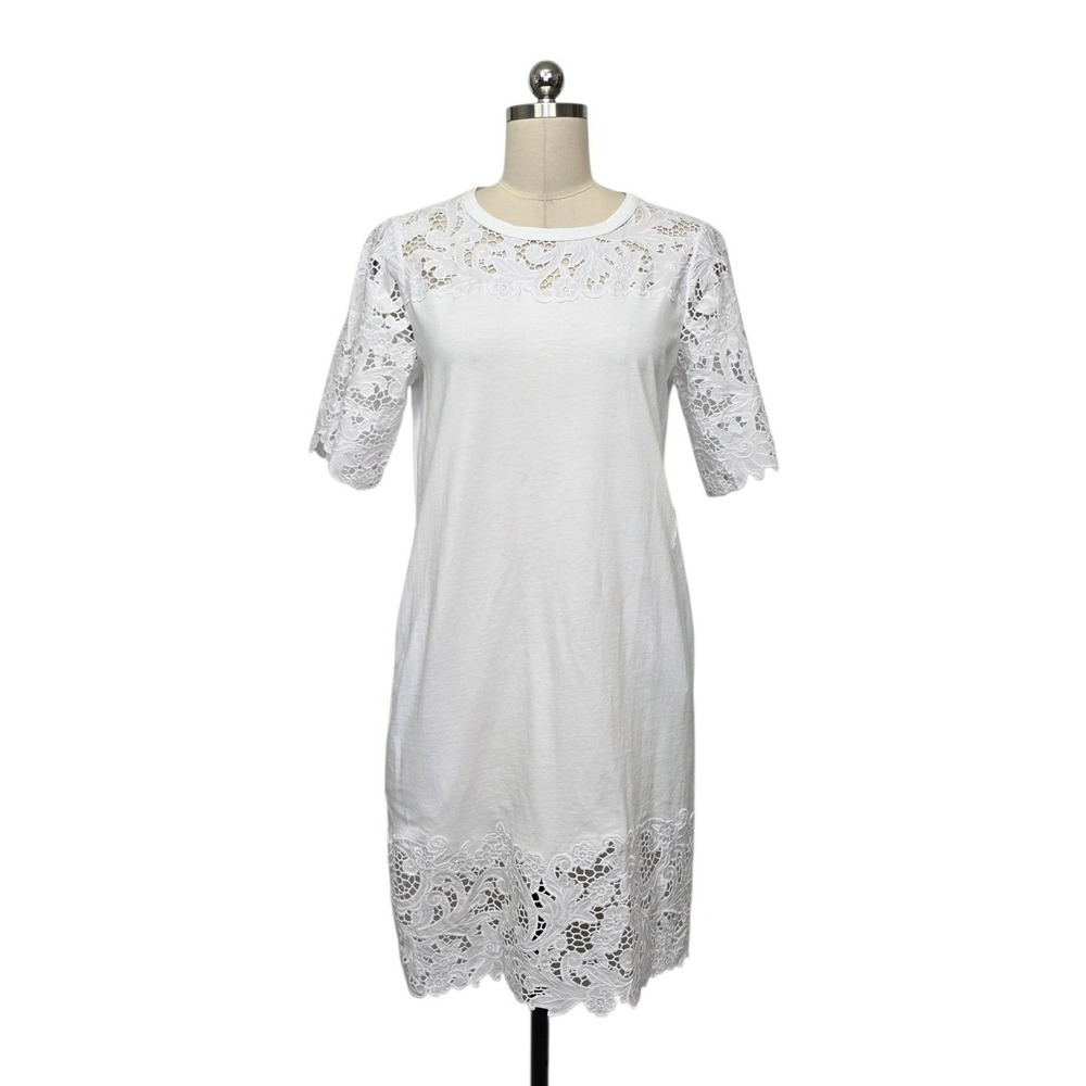 La Vie Rebecca Taylor White Lace Embroidered Cotton Shift Dress Size Small NWT